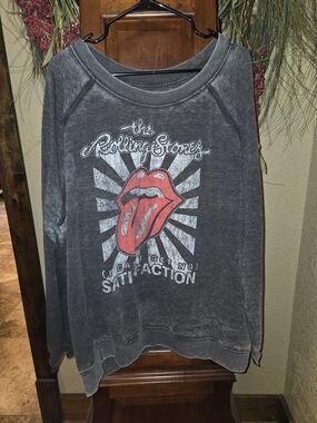 the Rolling Stones Gray Sweatshirt with Red Tongue Graphic